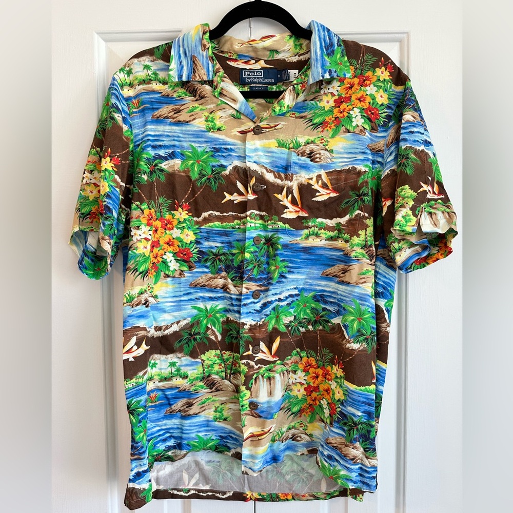 NWOT Polo Ralph Lauren Short Sleeve Tropical Print Shirt Size Medium